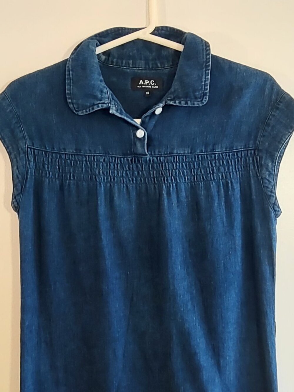 A.P.C. Rue Madame Paris Denim Dress Size XSmall Smock Detail Cap Sleeve Classic - Picture 3 of 8